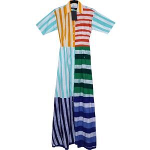 STUDIO 189 Hand Batik Mixed Print Cotton Shirt Dress Multicolor Women's XS